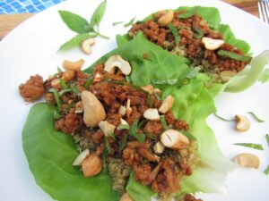 Chicken Lettuce Wraps with Basil and Cashews